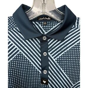 Bad Birdie Men's Medium Blue Geometric All Over‎ Print Short Sleeve Polo Shirt